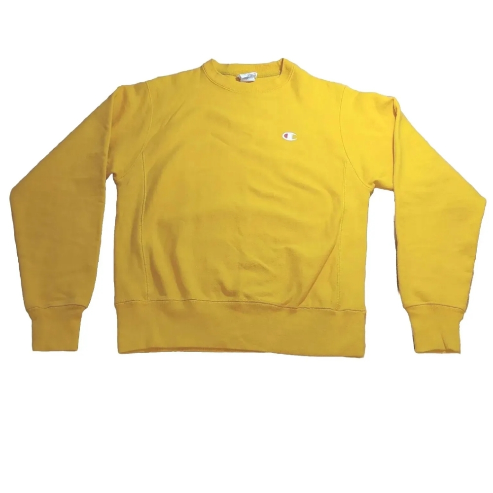 Champion Reverse Weave Sweatshirt Yellow Heavyweight Adult Small Athletic Sporty